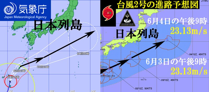 台風2号2023年の進路予想図