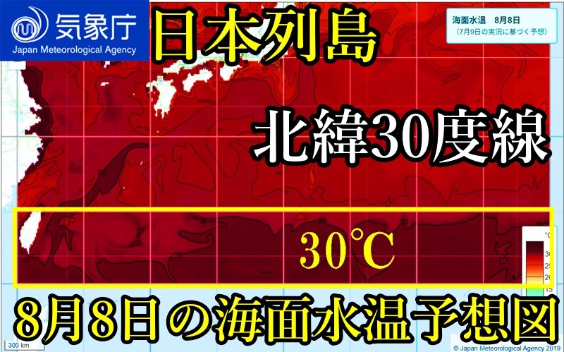 気象庁2025年8月8日の海面水温予想図JMA