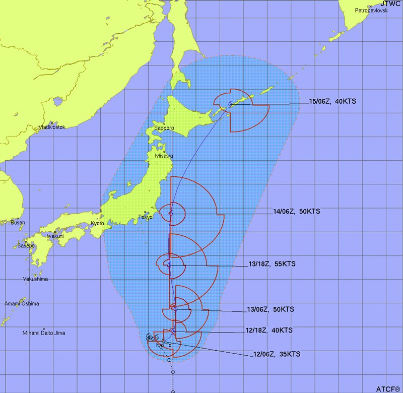台風5号たまご熱帯低気圧の進路予想図