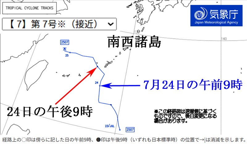 気象庁2025台風7号2025実際の経路図